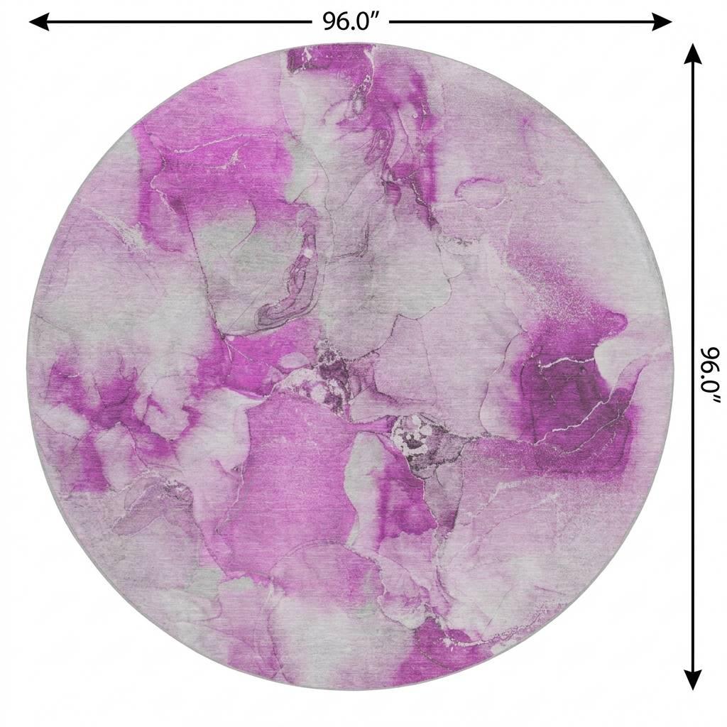 8' Pink And Blush Abstract Shag Washable Round Rug With UV Protection - HomeRoots - Flyclothing LLC
