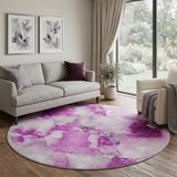 8' Pink And Blush Abstract Shag Washable Round Rug With UV Protection - HomeRoots - Flyclothing LLC