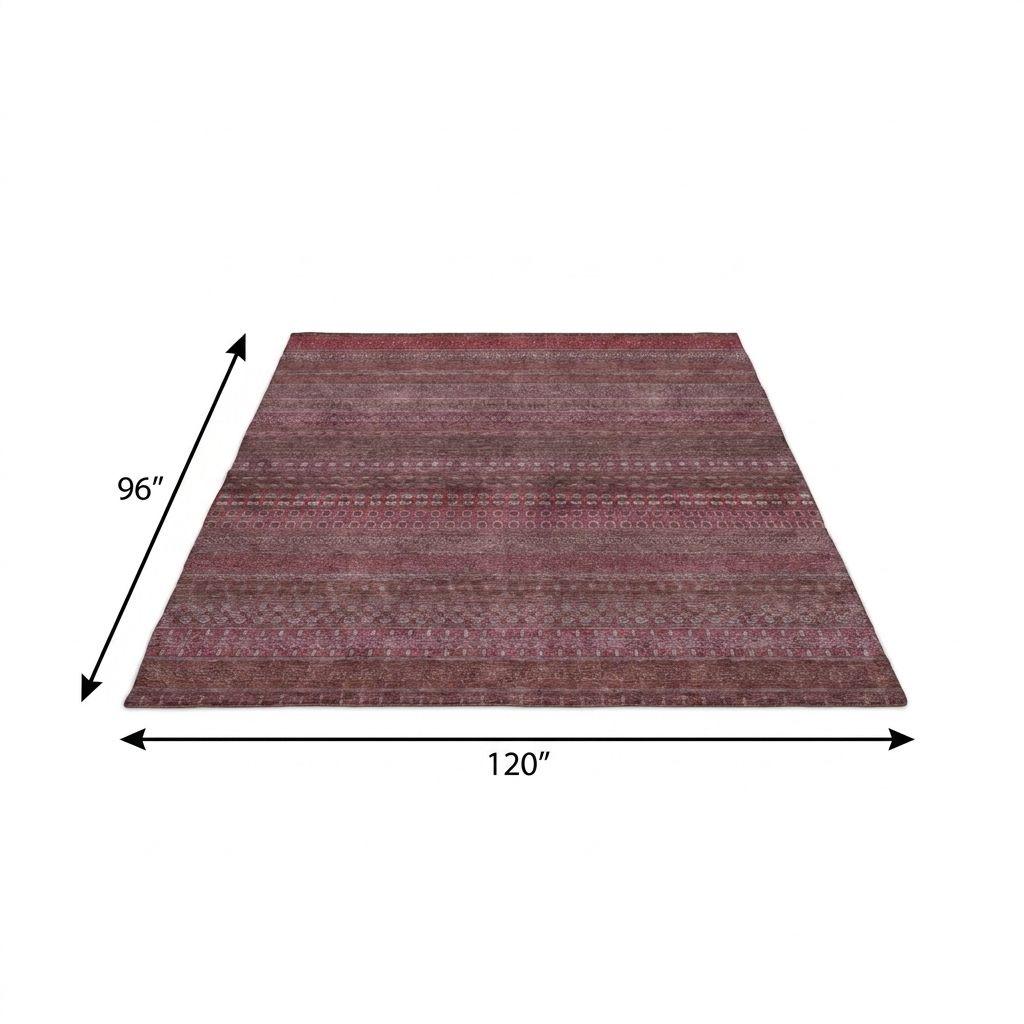 8' X 10' Merlot And Blush Striped Shag Washable Area Rug With UV Protection - HomeRoots - Flyclothing LLC