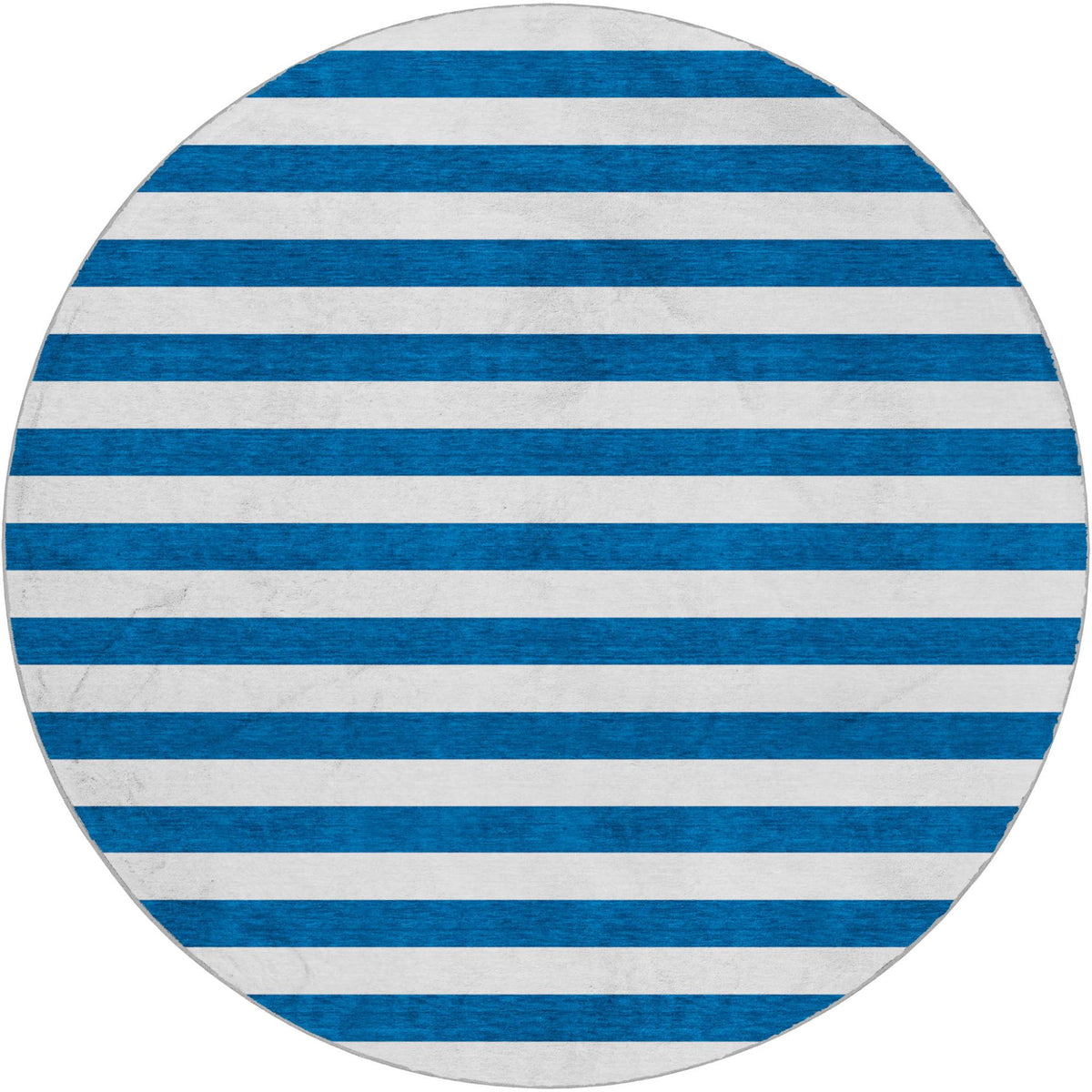 8' Navy Blue And Ivory Striped Shag Washable Round Rug With UV Protection - HomeRoots - Flyclothing LLC