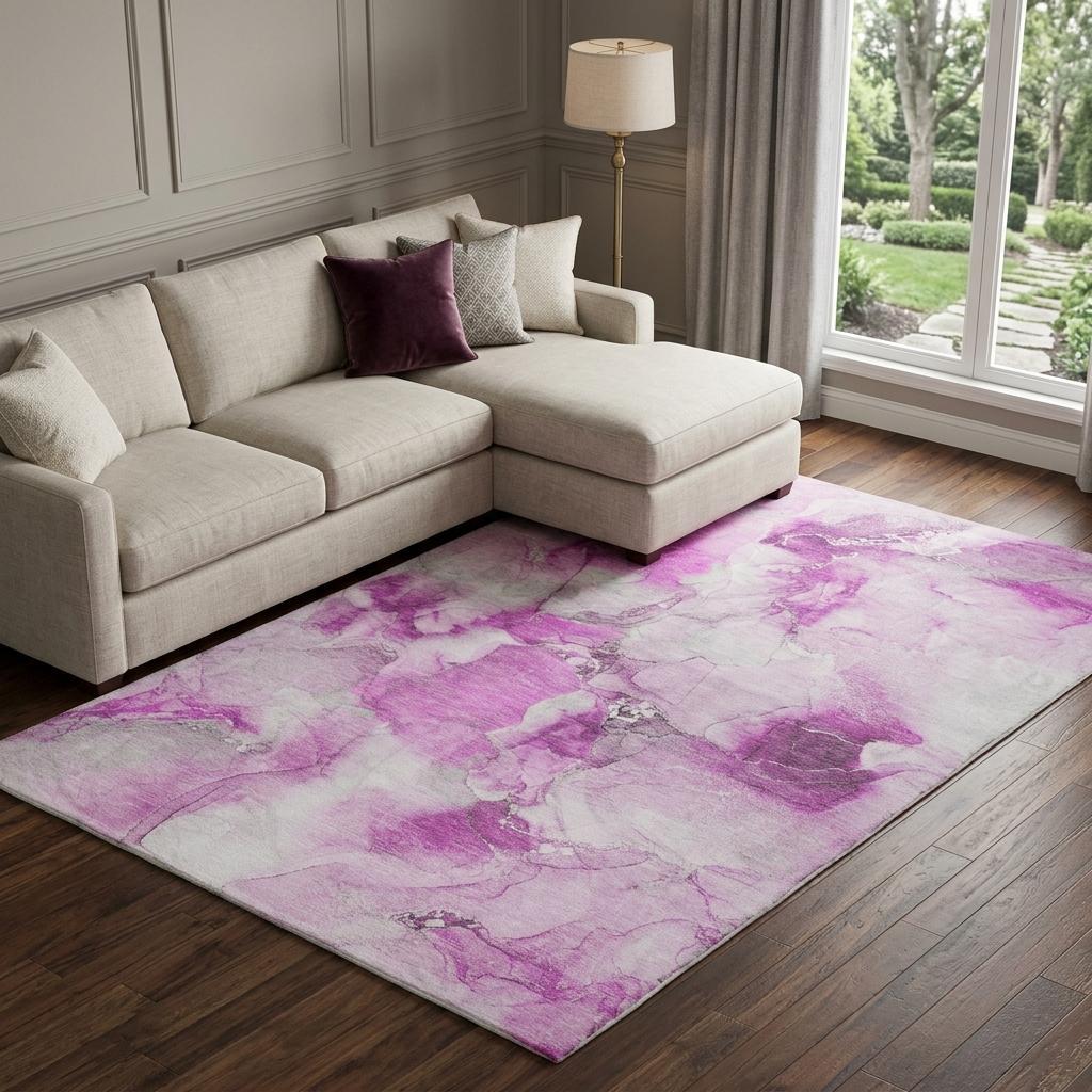 8' X 10' Pink And Blush Abstract Shag Washable Area Rug With UV Protection - HomeRoots - Flyclothing LLC