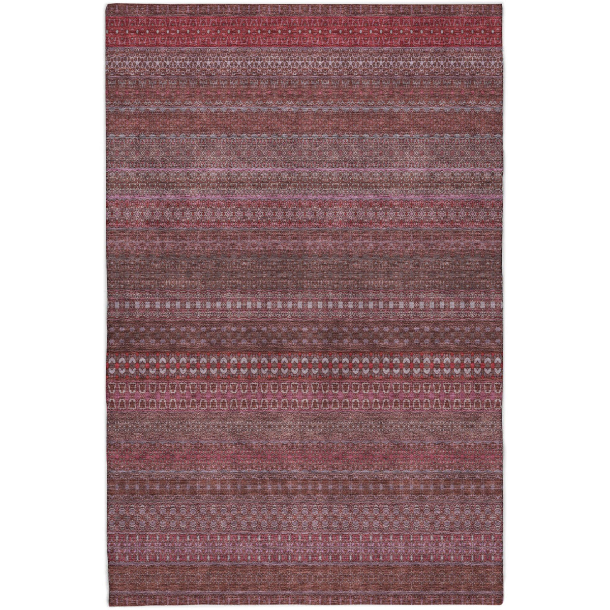 9' X 12' Merlot And Blush Striped Shag Washable Area Rug With UV Protection - HomeRoots - Flyclothing LLC