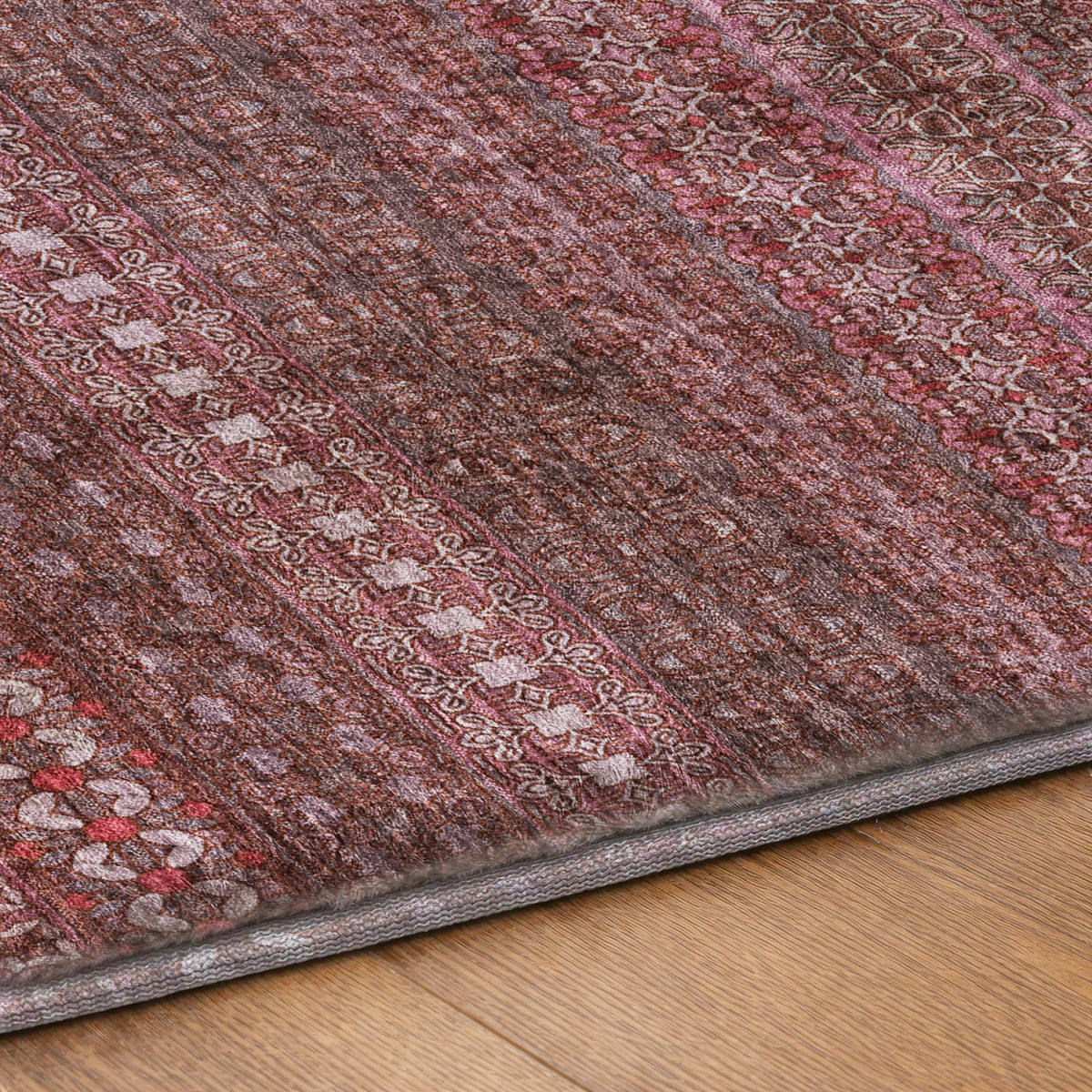 9' X 12' Merlot And Blush Striped Shag Washable Area Rug With UV Protection - HomeRoots - Flyclothing LLC