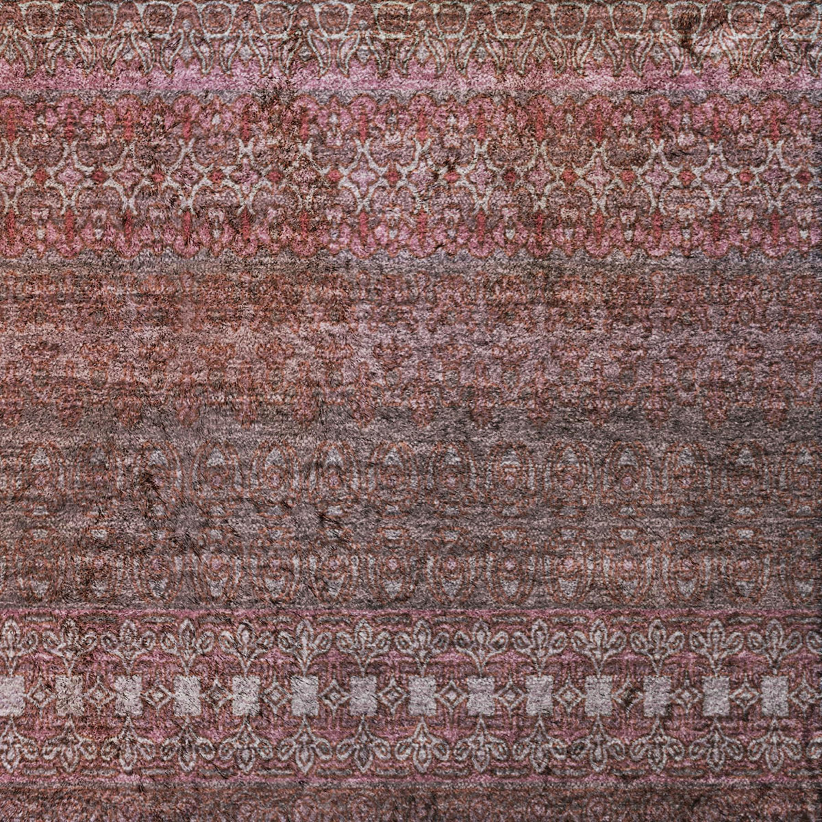 9' X 12' Merlot And Blush Striped Shag Washable Area Rug With UV Protection - HomeRoots - Flyclothing LLC