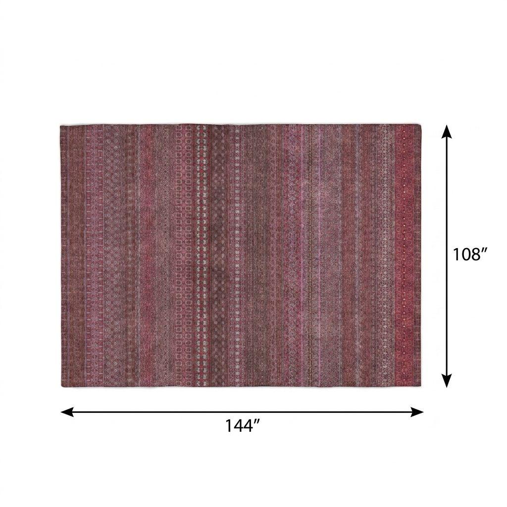 9' X 12' Merlot And Blush Striped Shag Washable Area Rug With UV Protection - HomeRoots - Flyclothing LLC
