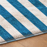 8' X 10' Navy Blue And Ivory Striped Shag Washable Area Rug With UV Protection - HomeRoots - Flyclothing LLC