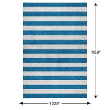 8' X 10' Navy Blue And Ivory Striped Shag Washable Area Rug With UV Protection - HomeRoots - Flyclothing LLC