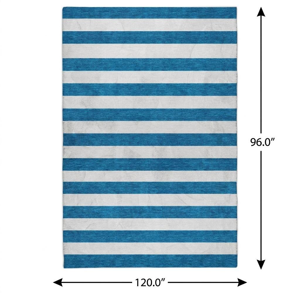 8' X 10' Navy Blue And Ivory Striped Shag Washable Area Rug With UV Protection - HomeRoots - Flyclothing LLC