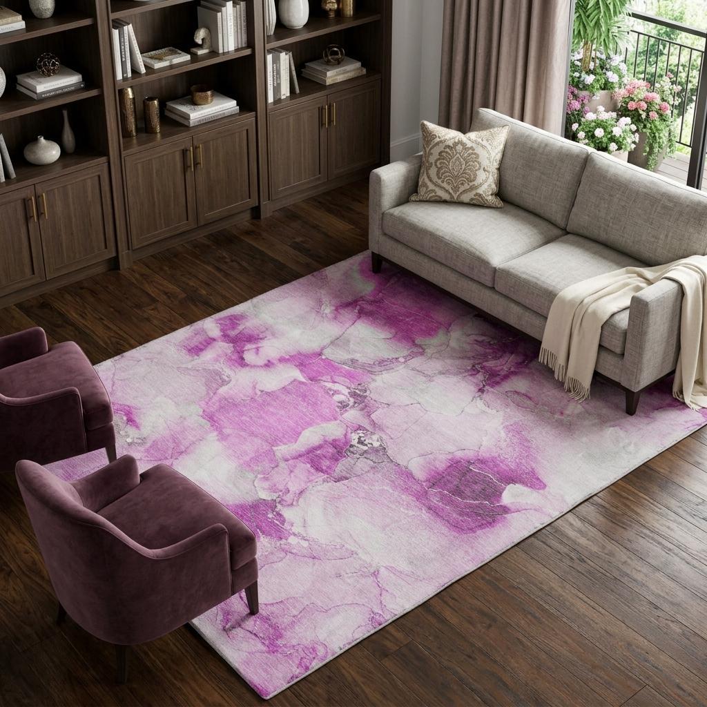 9' X 12' Pink And Blush Abstract Shag Washable Area Rug With UV Protection - HomeRoots - Flyclothing LLC