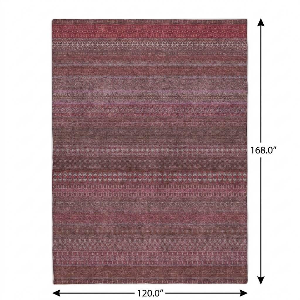 10' X 14' Merlot And Blush Striped Shag Washable Area Rug With UV Protection - HomeRoots - Flyclothing LLC