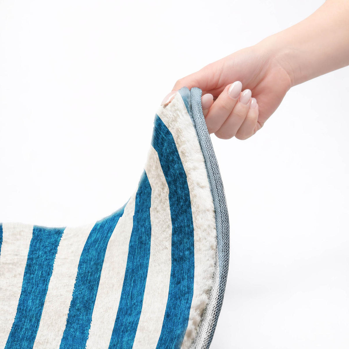 9' X 12' Navy Blue And Ivory Striped Shag Washable Area Rug With UV Protection - HomeRoots - Flyclothing LLC