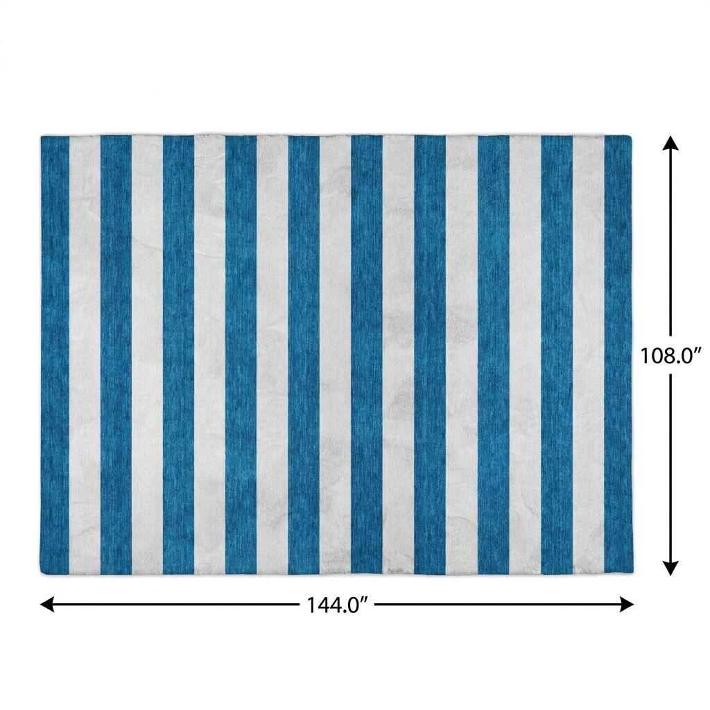 9' X 12' Navy Blue And Ivory Striped Shag Washable Area Rug With UV Protection - HomeRoots - Flyclothing LLC