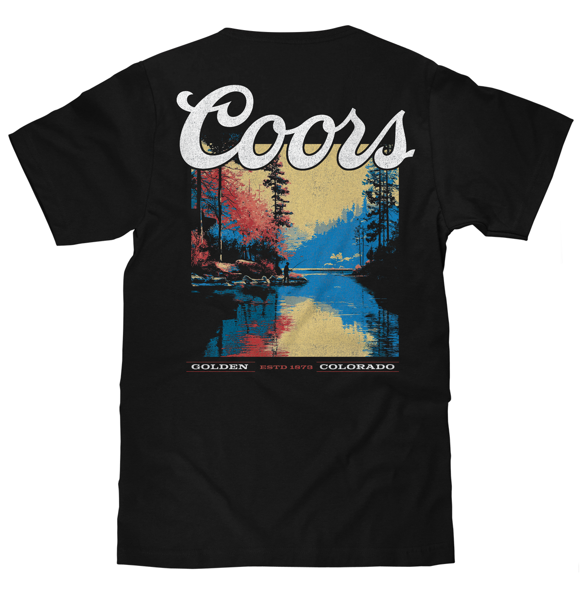 Tee Luv Coors Banquet Front and Back Beer Mountain Stream T-Shirt - Black - Tee Luv - Flyclothing LLC