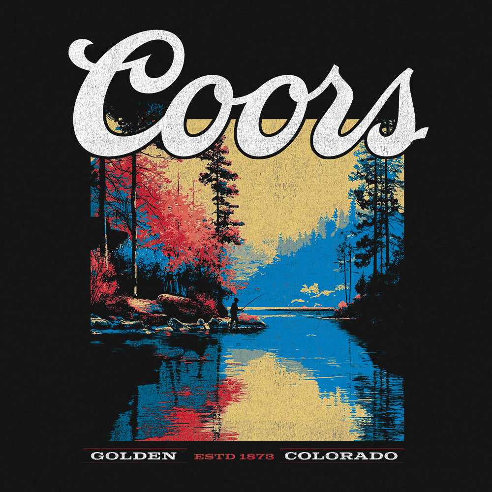 Tee Luv Coors Banquet Front and Back Beer Mountain Stream T-Shirt - Black - Tee Luv - Flyclothing LLC