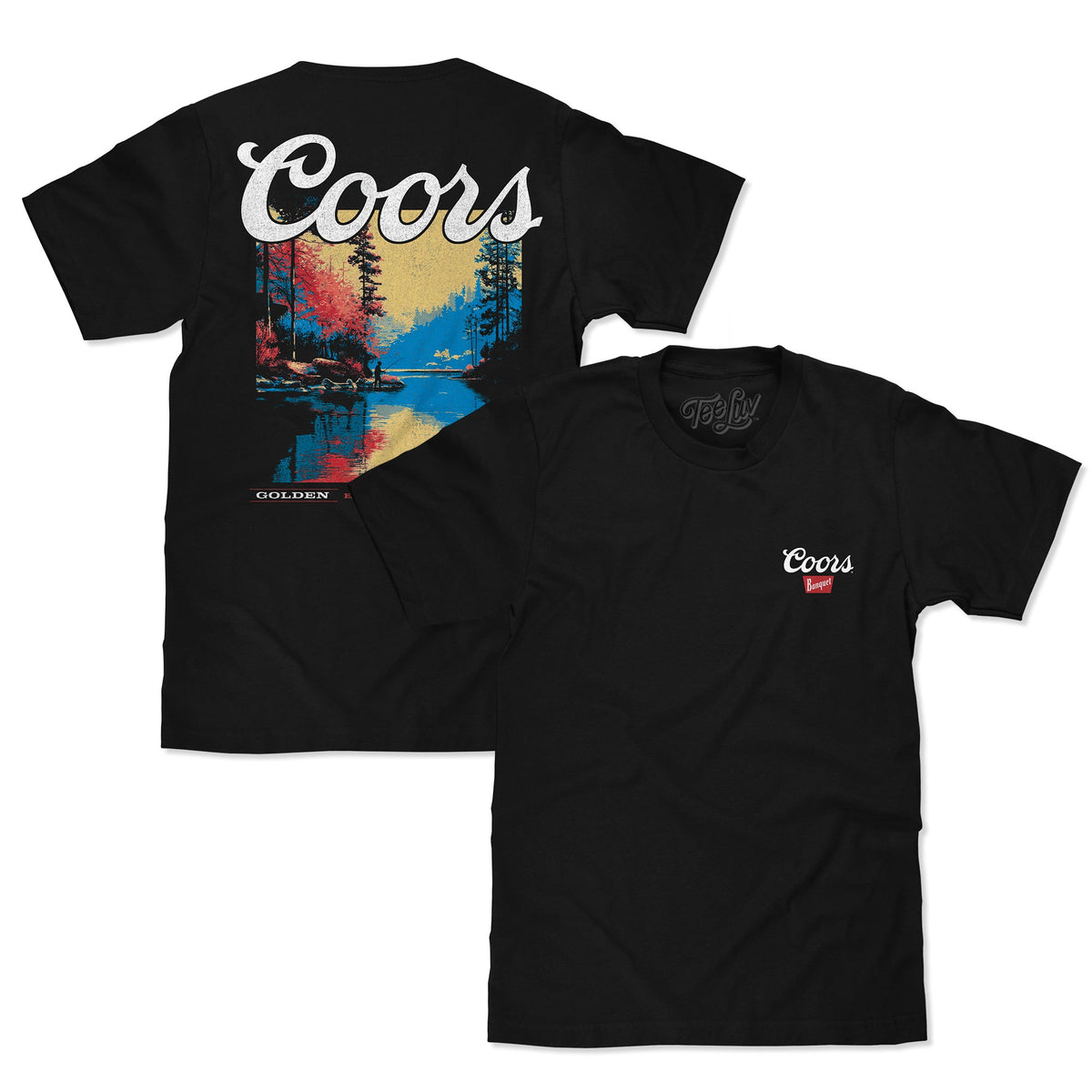 Tee Luv Coors Banquet Front and Back Beer Mountain Stream T-Shirt - Black - Tee Luv - Flyclothing LLC