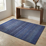 3' X 5' Navy Blue And Denim Blue Striped Shag Washable Area Rug With UV Protection - HomeRoots - Flyclothing LLC