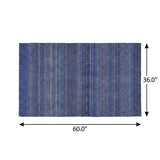 3' X 5' Navy Blue And Denim Blue Striped Shag Washable Area Rug With UV Protection - HomeRoots - Flyclothing LLC