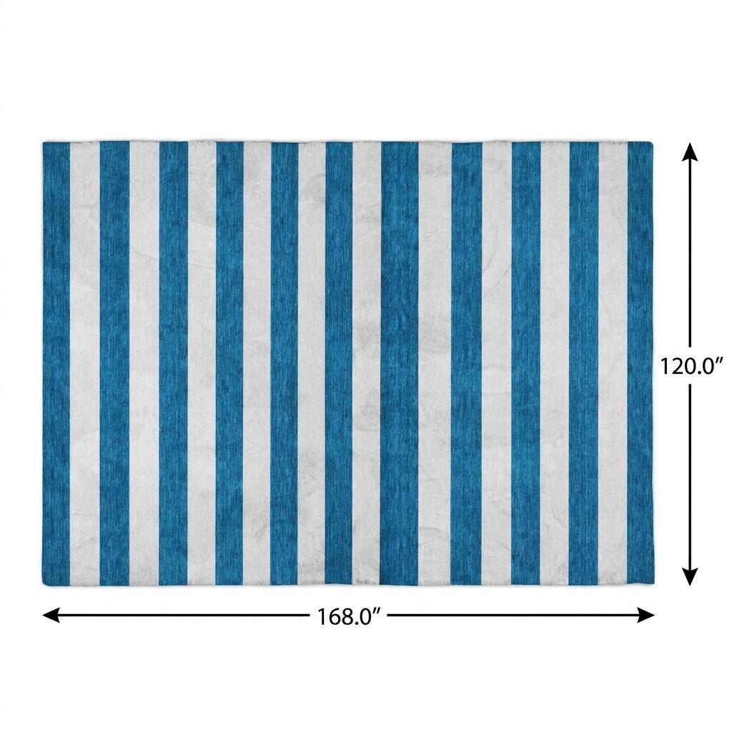 10' X 14' Navy Blue And Ivory Striped Shag Washable Area Rug With UV Protection - HomeRoots - Flyclothing LLC