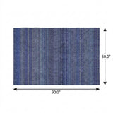 5' X 8' Navy Blue And Denim Blue Striped Shag Washable Area Rug With UV Protection - HomeRoots - Flyclothing LLC