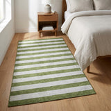 3' X 5' Olive Green And Ivory Striped Shag Washable Area Rug With UV Protection - HomeRoots - Flyclothing LLC