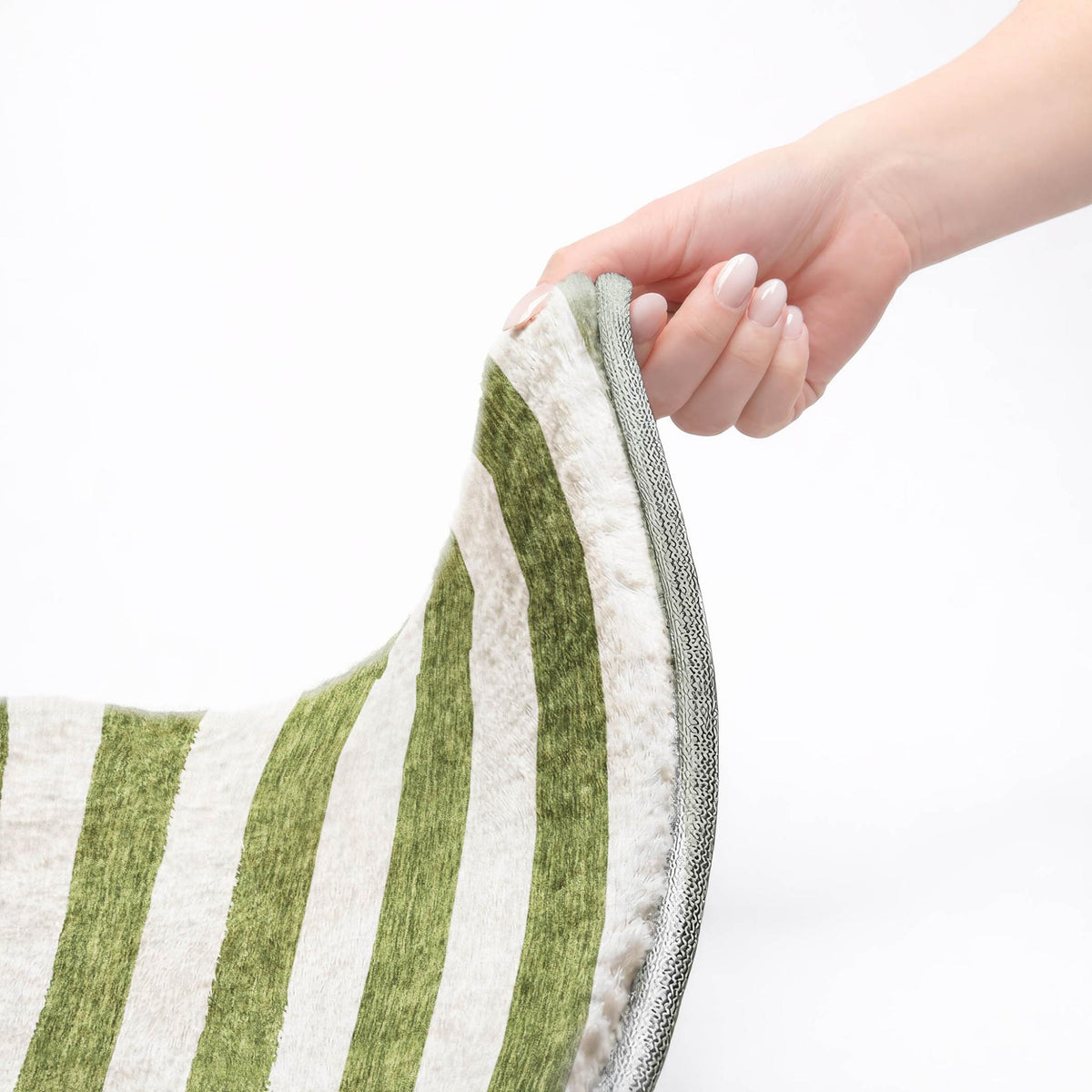 3' X 5' Olive Green And Ivory Striped Shag Washable Area Rug With UV Protection - HomeRoots - Flyclothing LLC