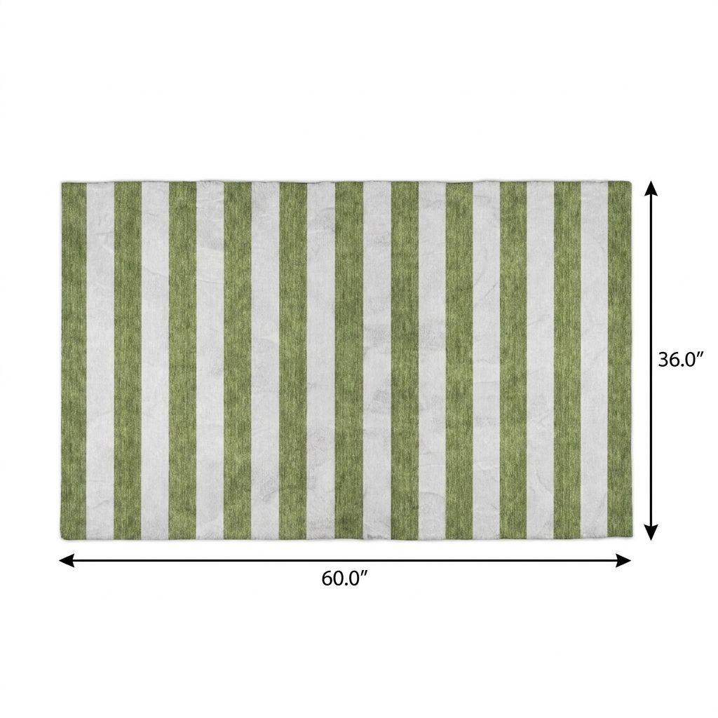 3' X 5' Olive Green And Ivory Striped Shag Washable Area Rug With UV Protection - HomeRoots - Flyclothing LLC