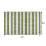 3' X 5' Olive Green And Ivory Striped Shag Washable Area Rug With UV Protection - HomeRoots - Flyclothing LLC