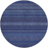 8' Navy Blue And Denim Blue Striped Shag Washable Round Rug With UV Protection - HomeRoots - Flyclothing LLC