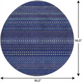 8' Navy Blue And Denim Blue Striped Shag Washable Round Rug With UV Protection - HomeRoots - Flyclothing LLC