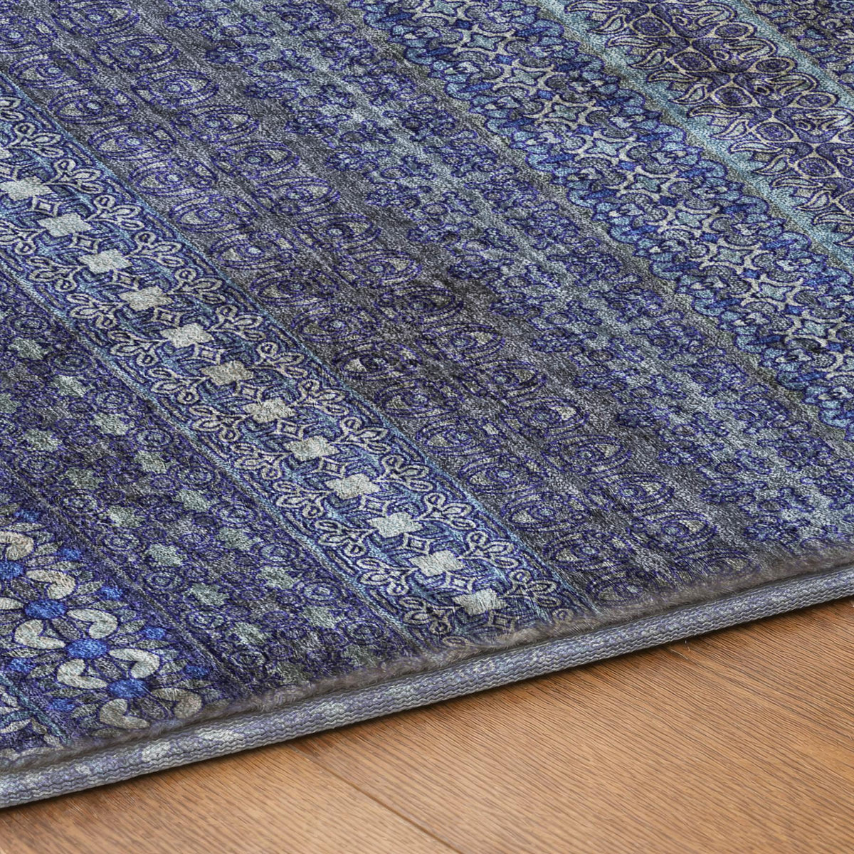 8' X 10' Navy Blue And Denim Blue Striped Shag Washable Area Rug With UV Protection - HomeRoots - Flyclothing LLC