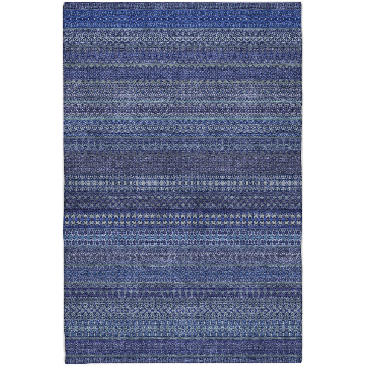 9' X 12' Navy Blue And Denim Blue Striped Shag Washable Area Rug With UV Protection - HomeRoots - Flyclothing LLC
