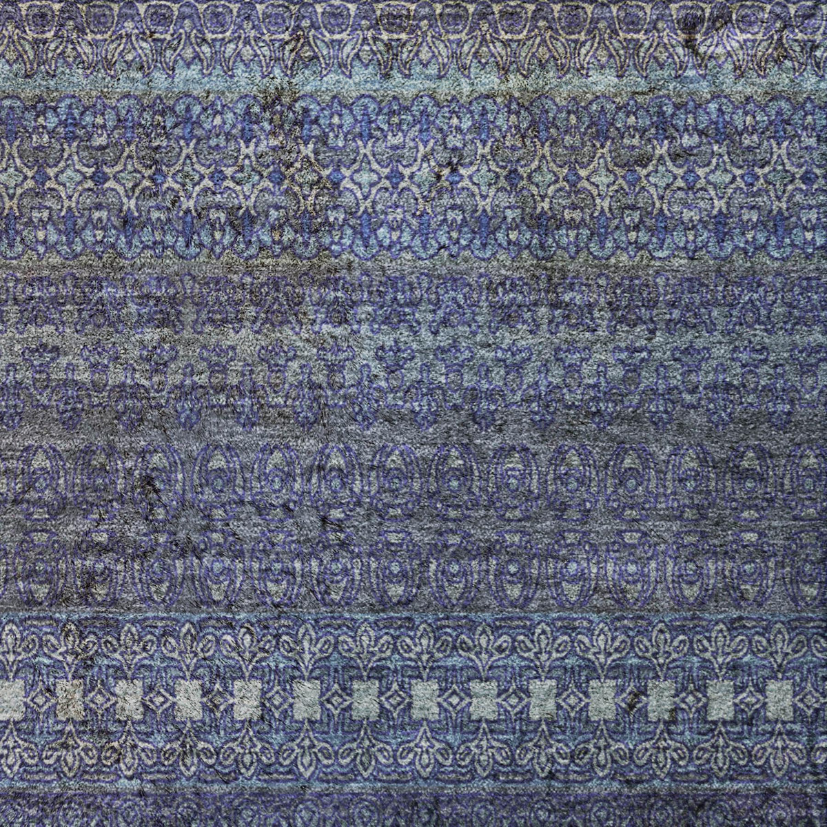 9' X 12' Navy Blue And Denim Blue Striped Shag Washable Area Rug With UV Protection - HomeRoots - Flyclothing LLC