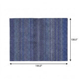 9' X 12' Navy Blue And Denim Blue Striped Shag Washable Area Rug With UV Protection - HomeRoots - Flyclothing LLC