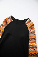 Printed Round Neck Raglan Sleeve Blouse - Trendsi - Flyclothing LLC