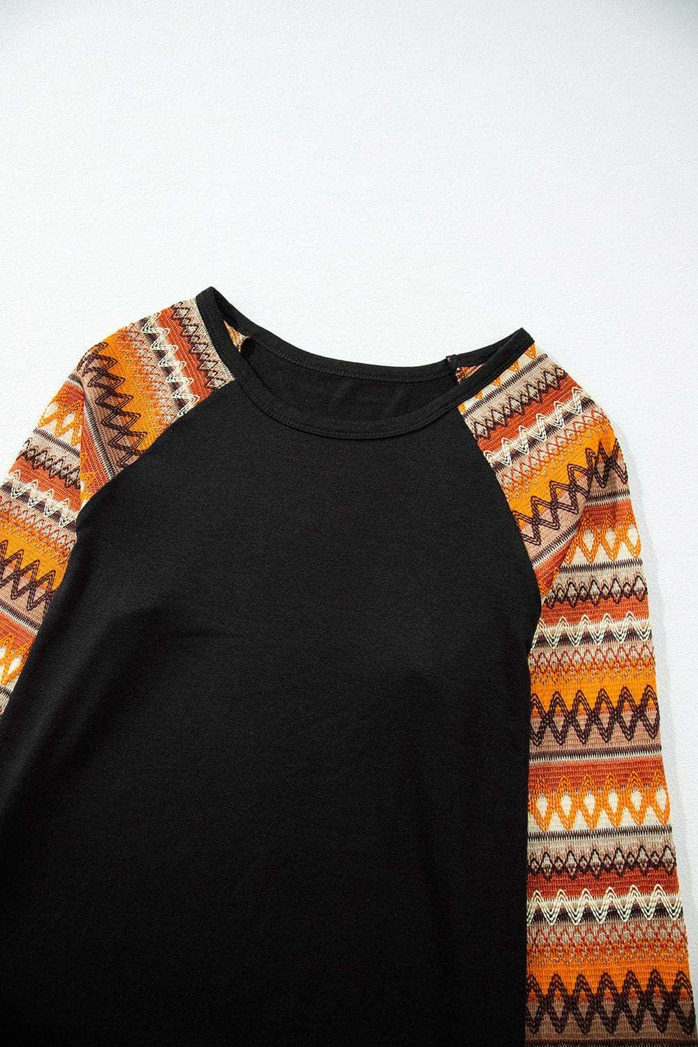 Printed Round Neck Raglan Sleeve Blouse - Trendsi - Flyclothing LLC