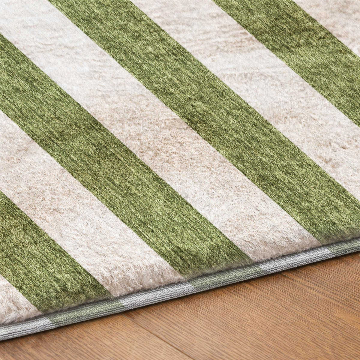8' X 10' Olive Green And Ivory Striped Shag Washable Area Rug With UV Protection - HomeRoots - Flyclothing LLC