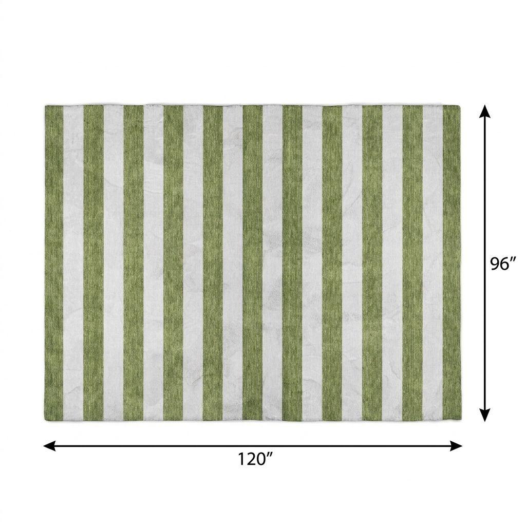 8' X 10' Olive Green And Ivory Striped Shag Washable Area Rug With UV Protection - HomeRoots - Flyclothing LLC