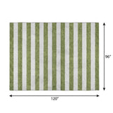 8' X 10' Olive Green And Ivory Striped Shag Washable Area Rug With UV Protection - HomeRoots - Flyclothing LLC