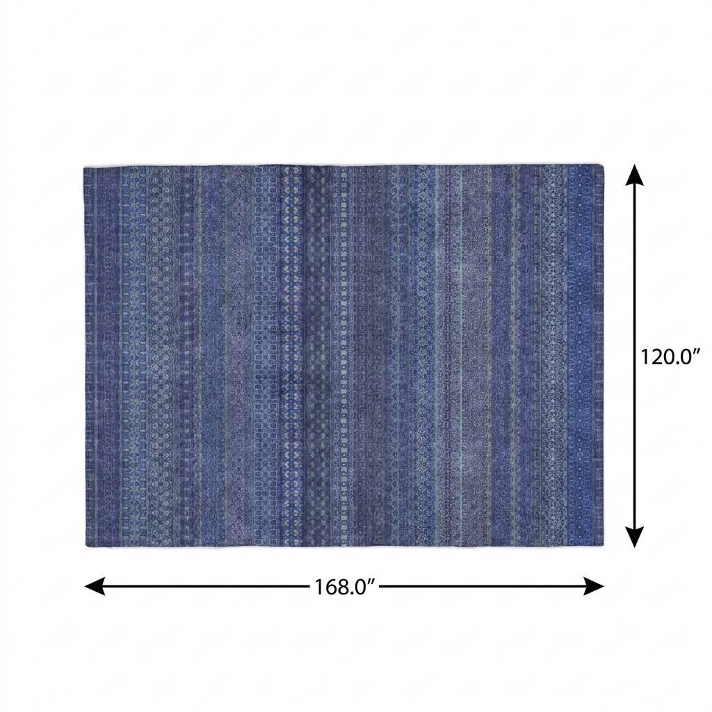 10' X 14' Navy Blue And Denim Blue Striped Shag Washable Area Rug With UV Protection - HomeRoots - Flyclothing LLC
