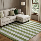 9' X 12' Olive Green And Ivory Striped Shag Washable Area Rug With UV Protection - HomeRoots - Flyclothing LLC