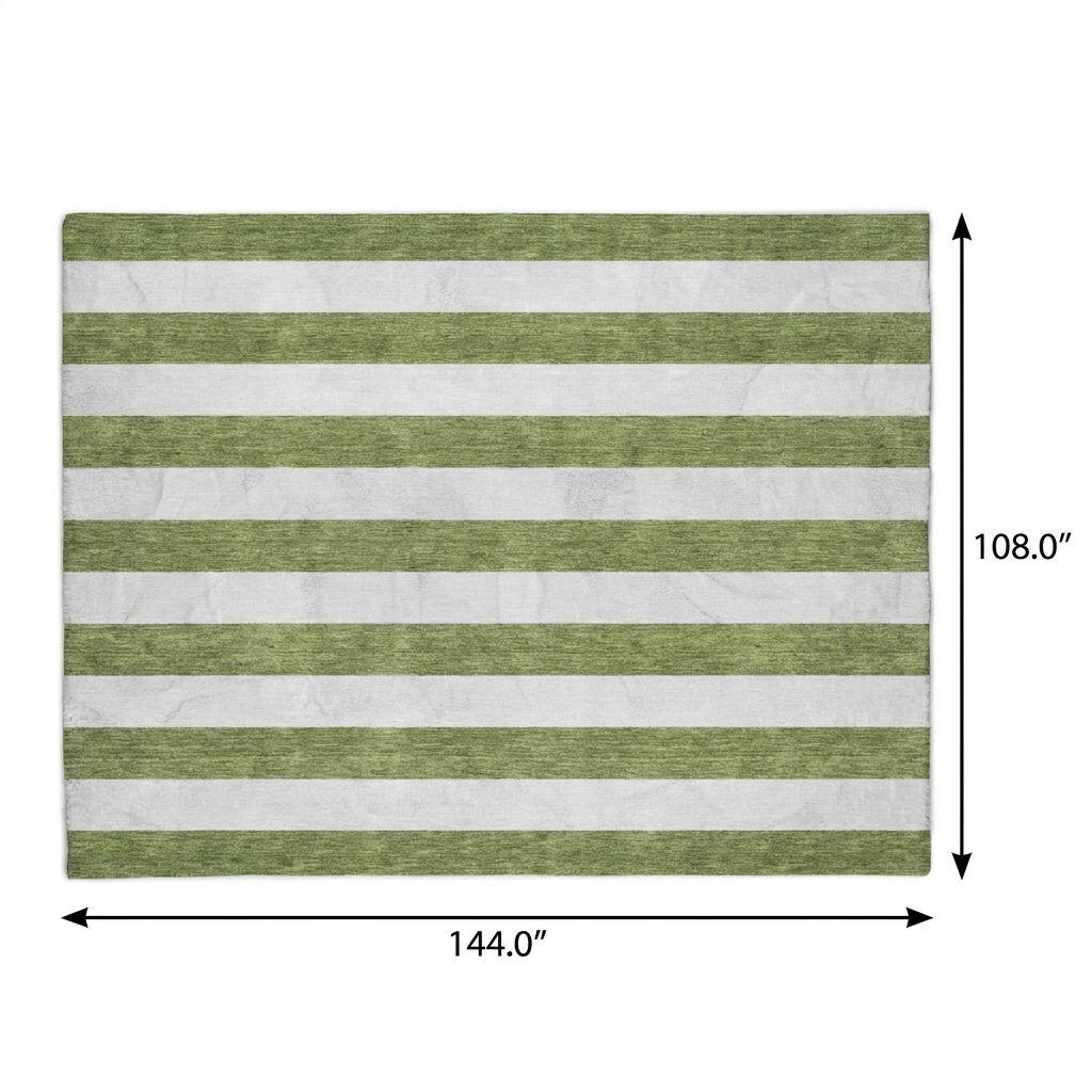 9' X 12' Olive Green And Ivory Striped Shag Washable Area Rug With UV Protection - HomeRoots - Flyclothing LLC
