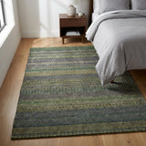 3' X 5' Olive Green And Green Striped Shag Washable Area Rug With UV Protection - HomeRoots - Flyclothing LLC