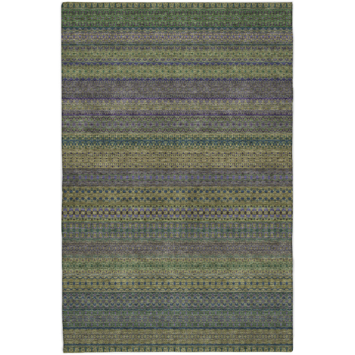3' X 5' Olive Green And Green Striped Shag Washable Area Rug With UV Protection - HomeRoots - Flyclothing LLC