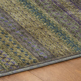 3' X 5' Olive Green And Green Striped Shag Washable Area Rug With UV Protection - HomeRoots - Flyclothing LLC