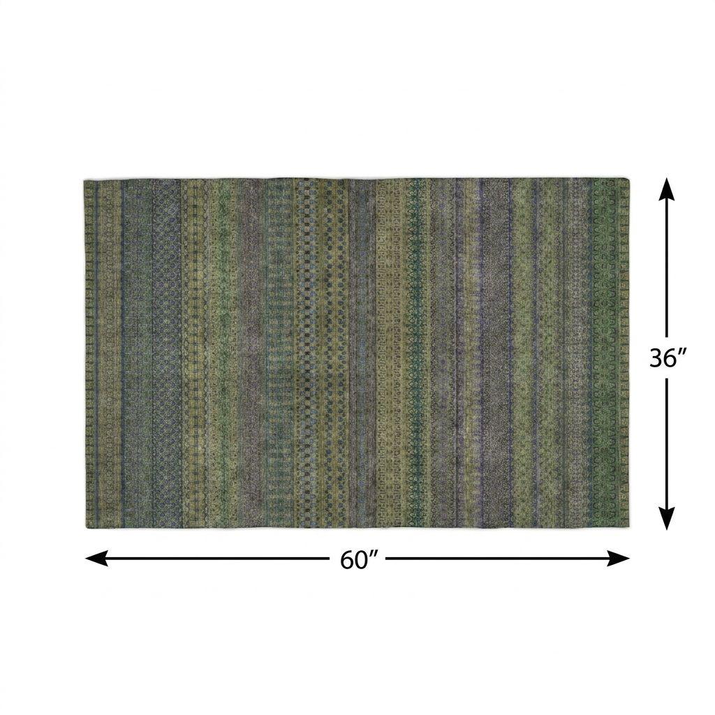 3' X 5' Olive Green And Green Striped Shag Washable Area Rug With UV Protection - HomeRoots - Flyclothing LLC