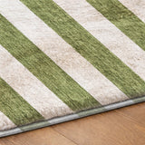 10' X 14' Olive Green And Ivory Striped Shag Washable Area Rug With UV Protection - HomeRoots - Flyclothing LLC