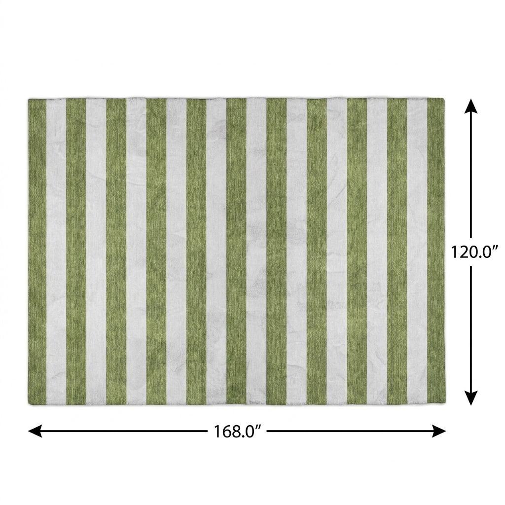 10' X 14' Olive Green And Ivory Striped Shag Washable Area Rug With UV Protection - HomeRoots - Flyclothing LLC