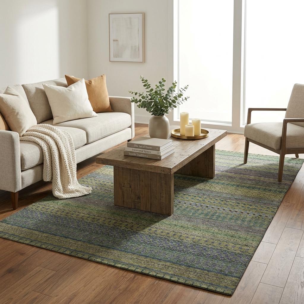 5' X 8' Olive Green And Green Striped Shag Washable Area Rug With UV Protection - HomeRoots - Flyclothing LLC