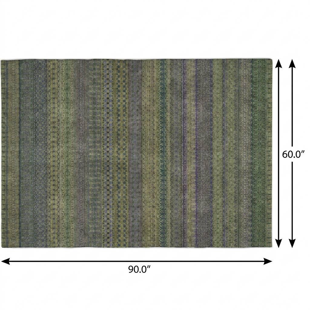 5' X 8' Olive Green And Green Striped Shag Washable Area Rug With UV Protection - HomeRoots - Flyclothing LLC