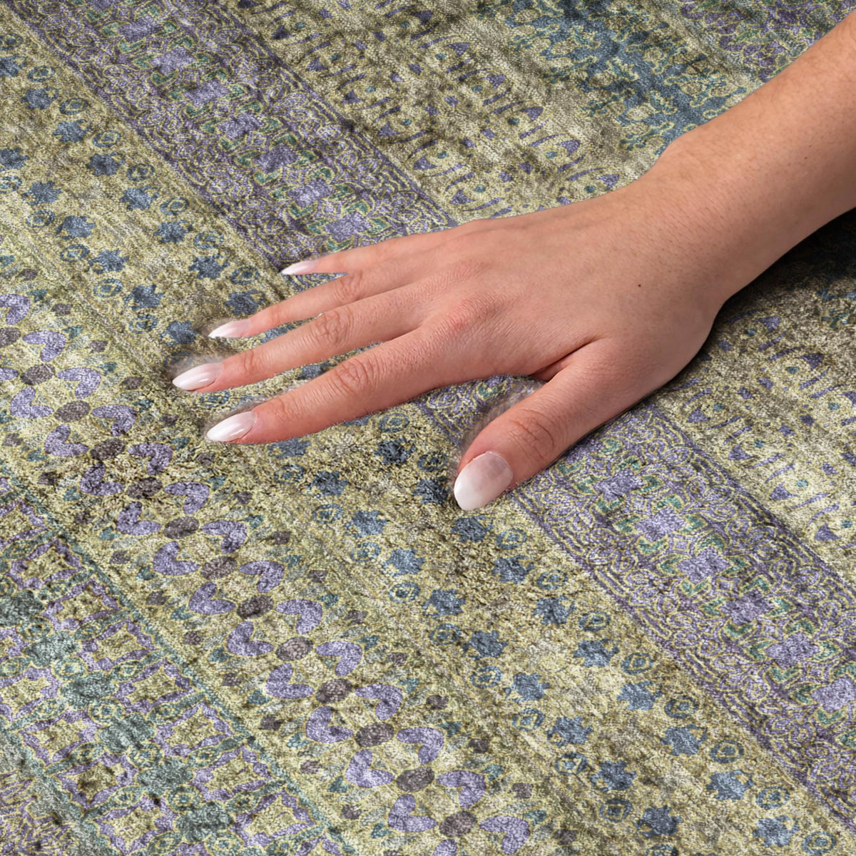 8' X 10' Olive Green And Green Striped Shag Washable Area Rug With UV Protection - HomeRoots - Flyclothing LLC